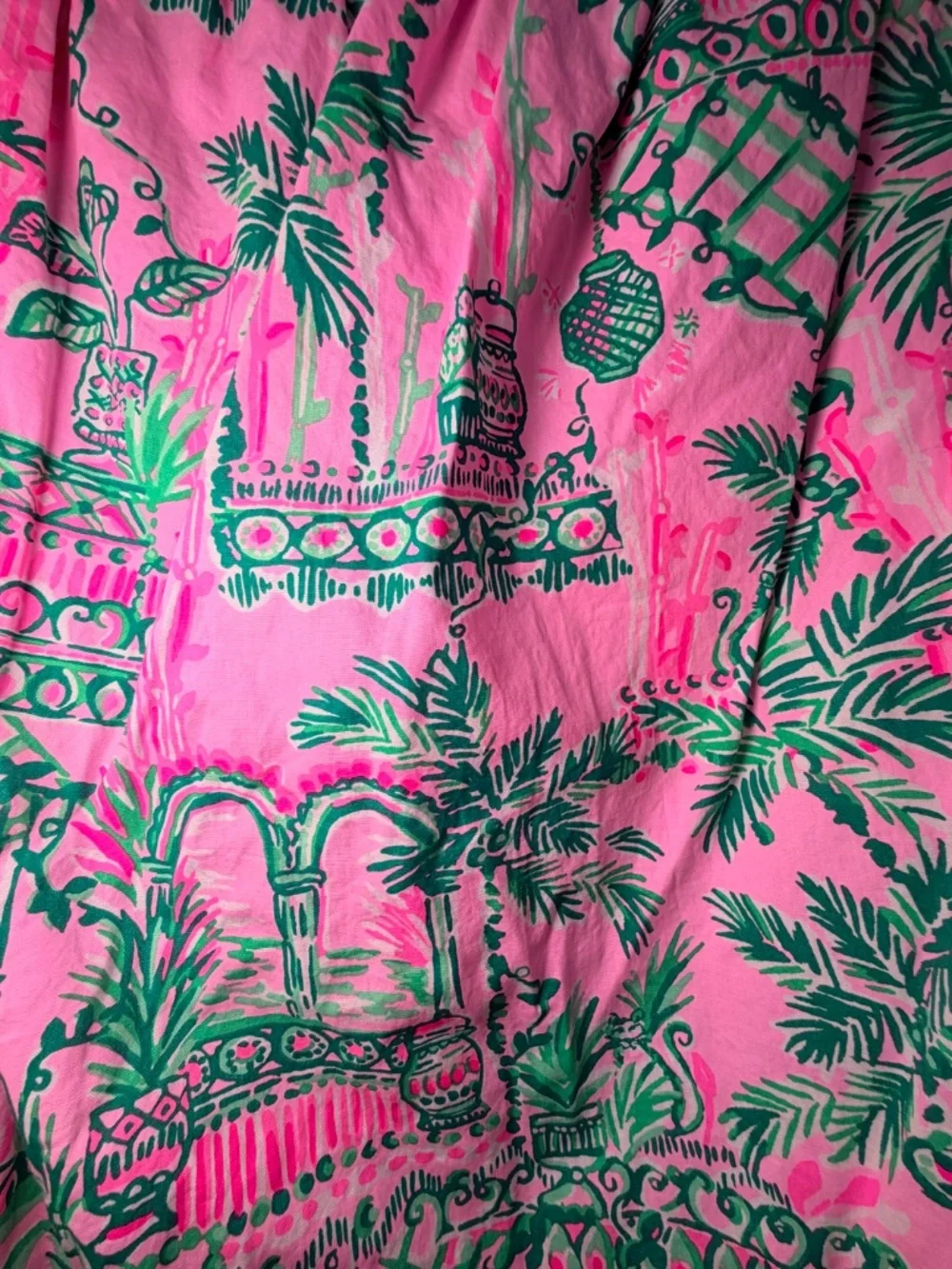 Lilly Pulitzer Pink Green Palm Chinoiserie Top Size XL